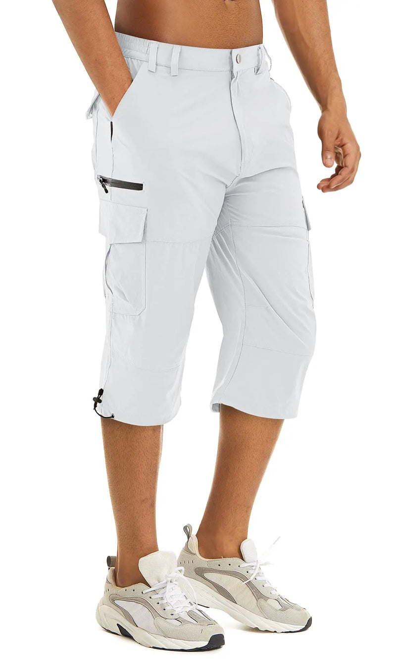 TACVASEN Men's Cargo Work Shorts Quick Dry 3/4 Length Capri Pants Multi-pockets Knee Length Trousers Summer Board Beach Shorts