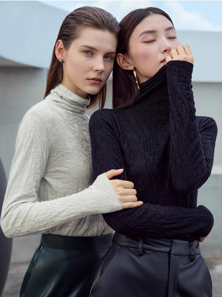 អាវយឺត AMII Turtleneck អាវយឺតដៃវែងសម្រាប់ស្ត្រីឆ្នាំ ២០២៦ រដូវរងាថ្មី Pullover ប៉ាក់ស្លីមកំពូលស្ត្រី ១២៥២៤១២៨