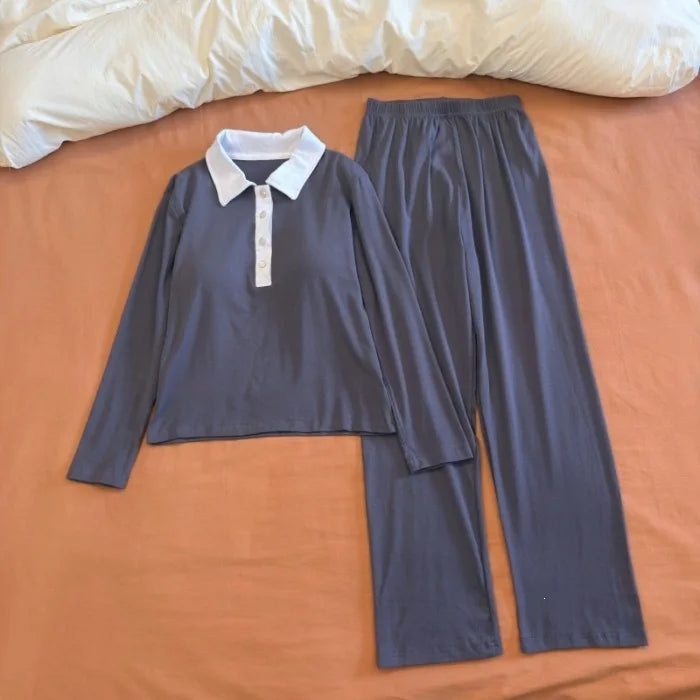Long Sleeve Tops with Pants Pajamas Nightwear for Woman 2 Pieces Home Wear Clothes for Ladies Sleepwear Suit Loungewear Pyjama