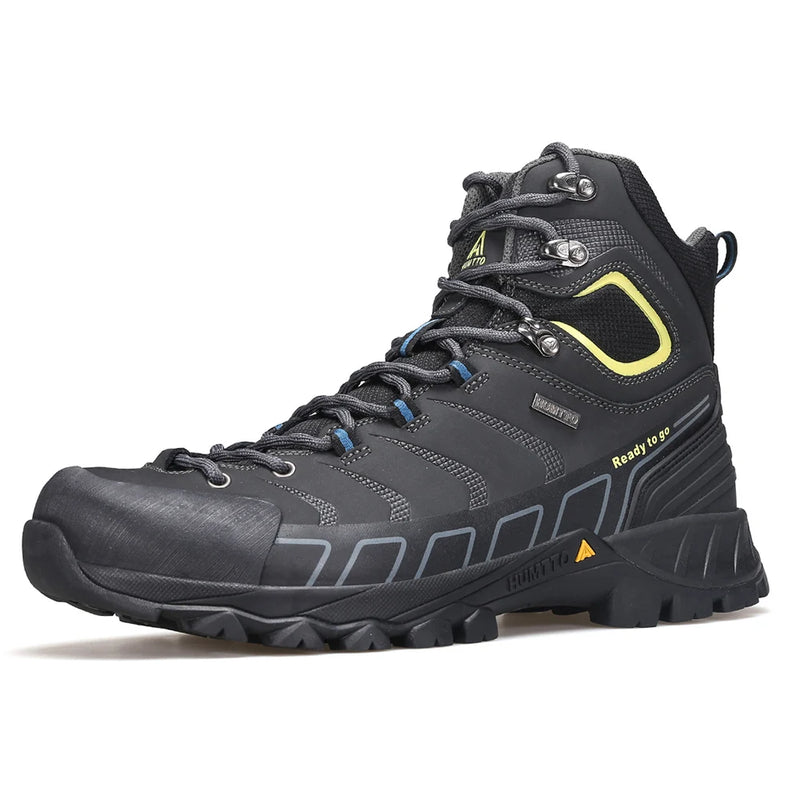 HUMTTO Leather Hiking Boots for Men Luxury Designer Waterproof Outdoor Shoes Climbing Trekking Sneakers Mens Safety Ankle Boots
