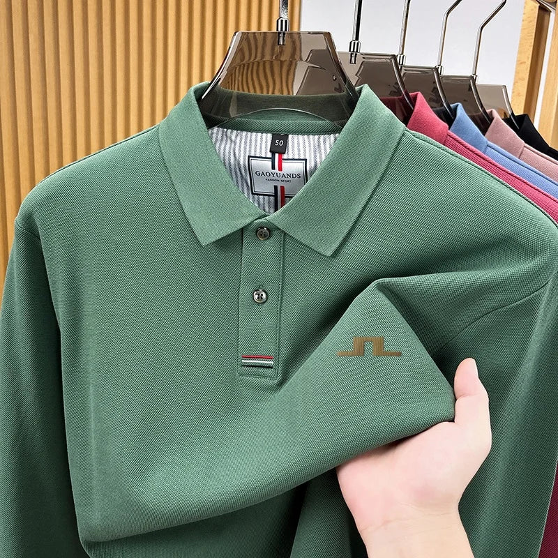 100% Cotton Man Long-Sleeved Polo Shirt Lapel Button Exquisite Pattern Printing Autumn New Polo Shirt Business Casual Men's Wear