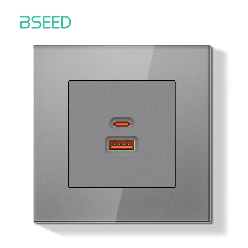 BSEED E Series Mechanical Button Switch 1/2Gang 1Way Light Switch Wall Electrical Socket ST TV CAT6 Socket Glass Panel Switch