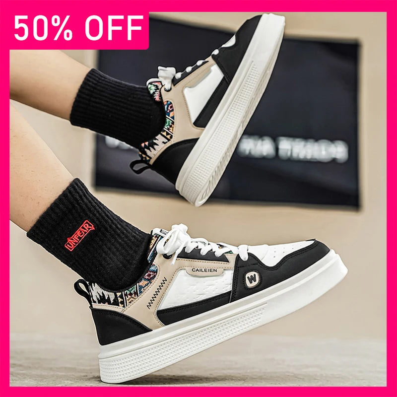 Men Board Shoes Leather Breathe Fashion Lace Up Casual Shoes Comfort Outdoor Walking Soft Sole Anti Slip Versatile Casual Shoes
