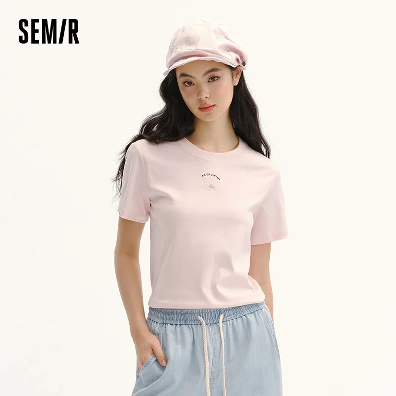 Semir Women Tshirt Soft Touch Crew Neck Embroidery Short Sleeve Summer 2026 Casual Everyday Fashion Style Top Tee