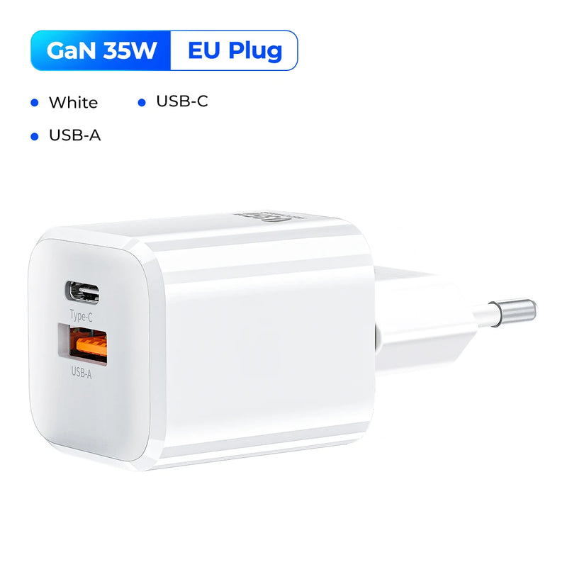 ORICO-GaN USB C Charger, EU Plug, PD Fast Charging, Dual Port, iPhone 13, 12, Max Pro, iPad, Xiaomi, Samsung, 35W