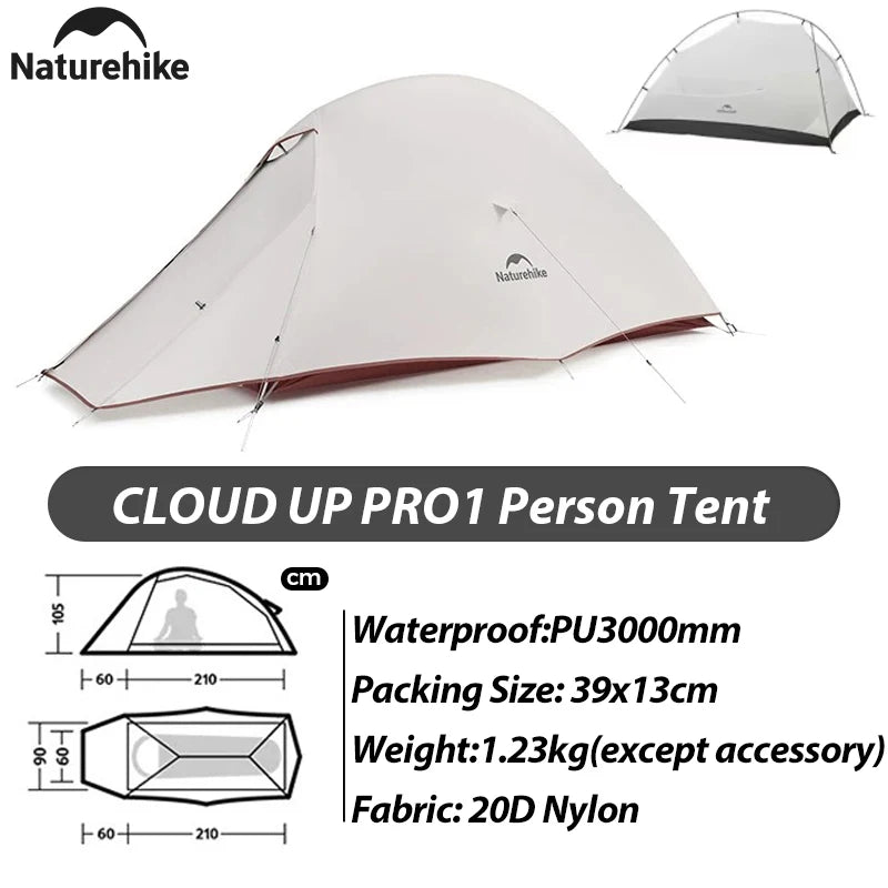 Naturehike 2025 New 3-Person 20D Cloud Up Pro Lightweight Portable Waterproof Backpacking Tent Outdoor Hiking and Camping Tent