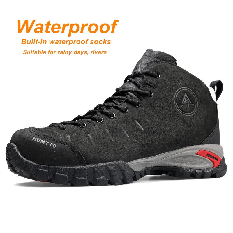 HUMTTO Waterproof Trekking Sneakers for Men Winter Leather Hunting Outdoor Hiking Shoes Sport Walking Tactical Safety Boots Mens