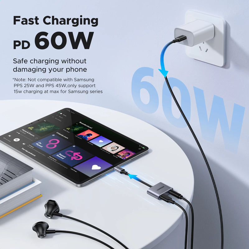 UGREEN USB C to AUX Cable Adapter Type C 3.5mm AUX Earphone Converter DAC Chip PD QC Charging For Huawei iPad Pro Samsung Pixel