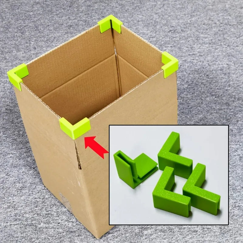 1set/4pcs 3D Printed Carton Corner Right Angle Clips, Corrugated Box Edge Reinforcement Fixing Clamps for Box Reuse Making.