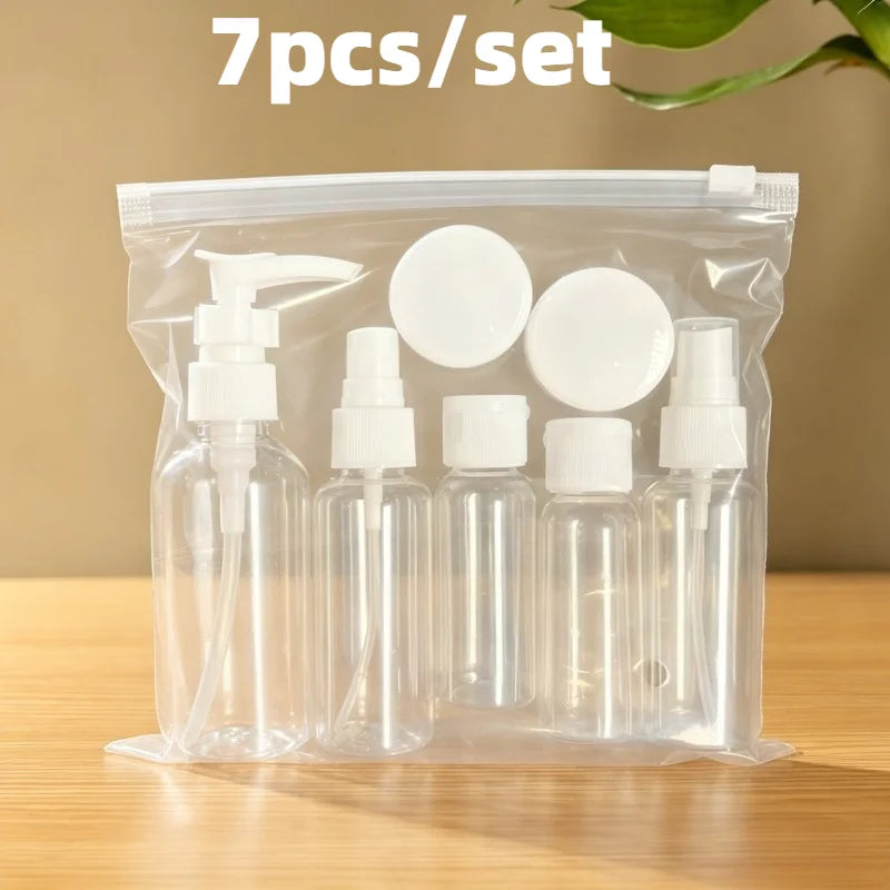 7-piece/set travel distribution bottle cosmetic storage set, portable, is a must-have item for work travel.Tourism bottling set
