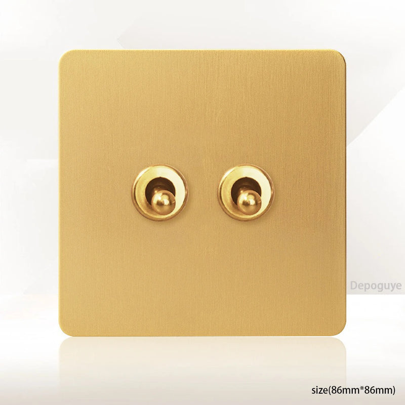 Gold Wall Light Toggle Switch Vintage Brass Lever Stainless Steel Panel,EU FR Universal USB C Socket 1-4 Gang 2Way Switch TV