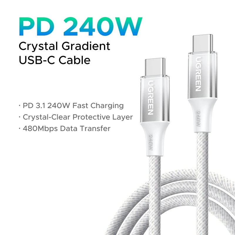 UGREEN PD3.1 240W USB C Braided Charging Cable 5A Fast Charging for Laptop MacBook Dell iPhone 18/17 Samsung 480Mbps Data Cord