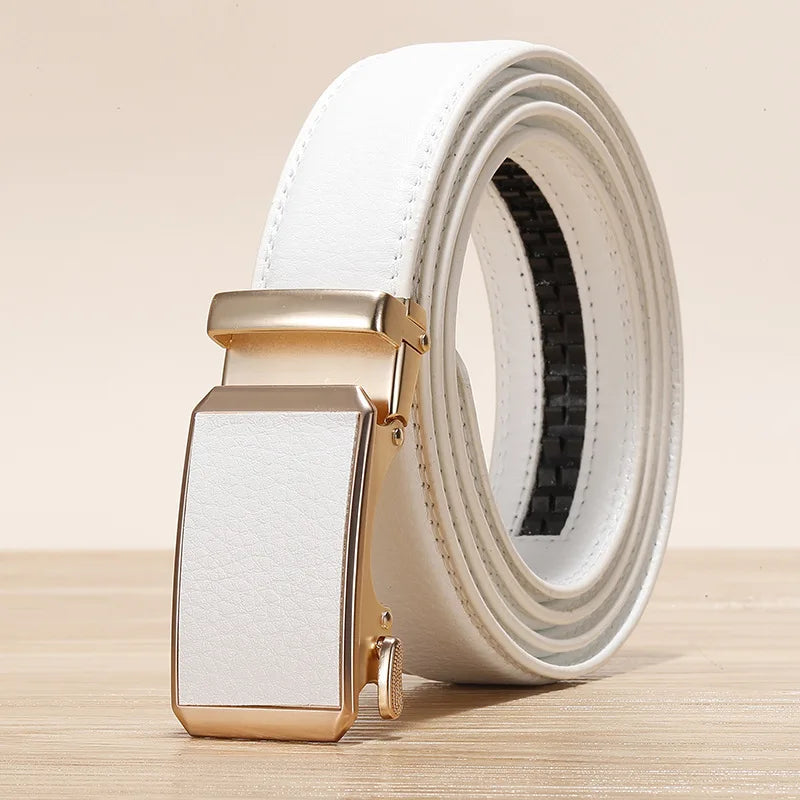 Golden Automatic Buckle Belt Men and Women Universal Fashion Casual Belts Red Blue Green Black White Cinturon Female Waistband