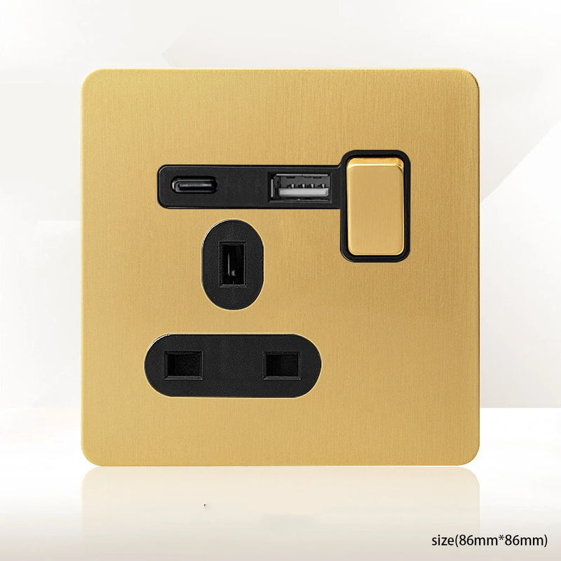 Gold Wall Light Toggle Switch Vintage Brass Lever Stainless Steel Panel,EU FR Universal USB C Socket 1-4 Gang 2Way Switch TV