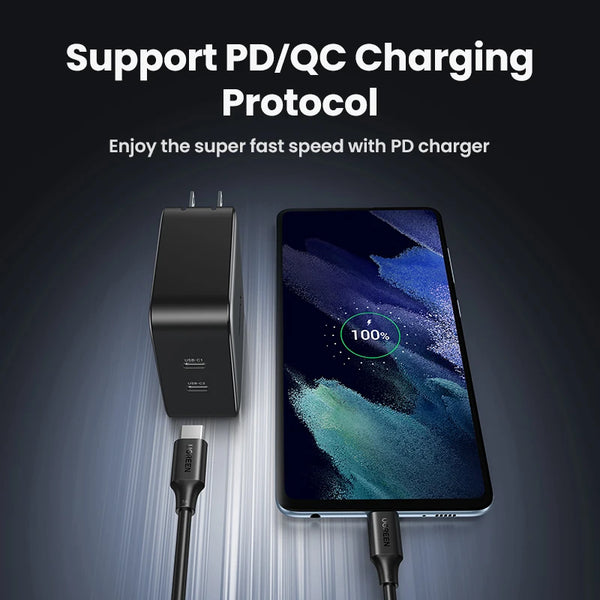 ខ្សែសាក UGREEN PD100W 60W USB C ទៅ USB C សម្រាប់ iPhone 17 16 MacBook Laptop iPad Samsung Xiaomi Poco សាកលឿន 5A 3A Type-C