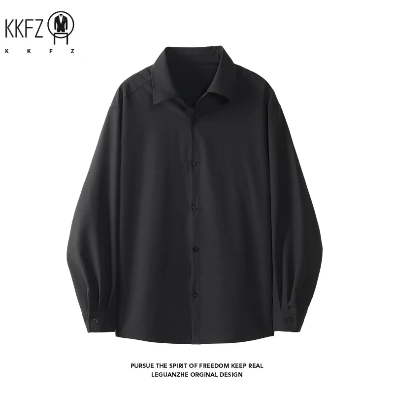 Mens All Match Collared Blouse Long Sleeve Single Breasted Soft Fabric Easy Layering For Business And Casual Occasions
