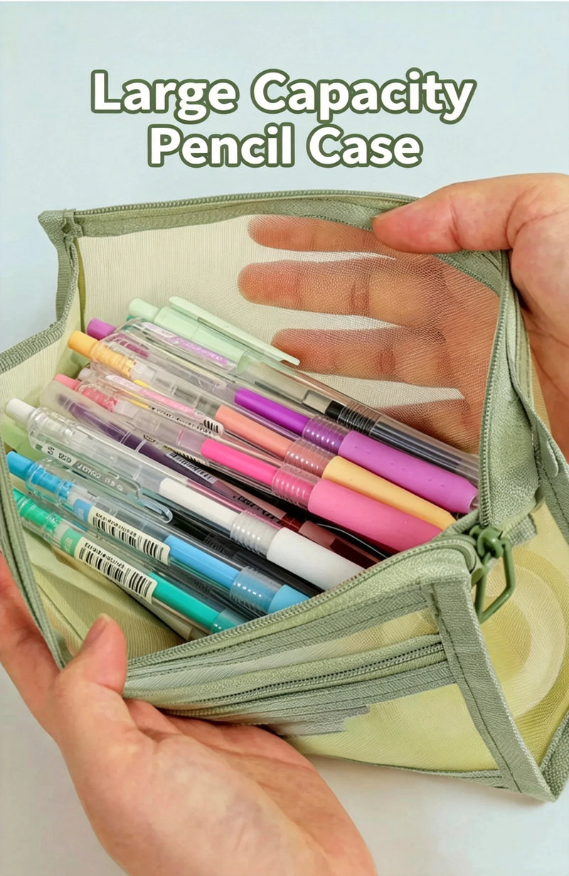Pencil Bag Transparent Mesh Exam Specific Stationery Bag Pencil Bag Double Layered 3D Large Capacity Stationery Box