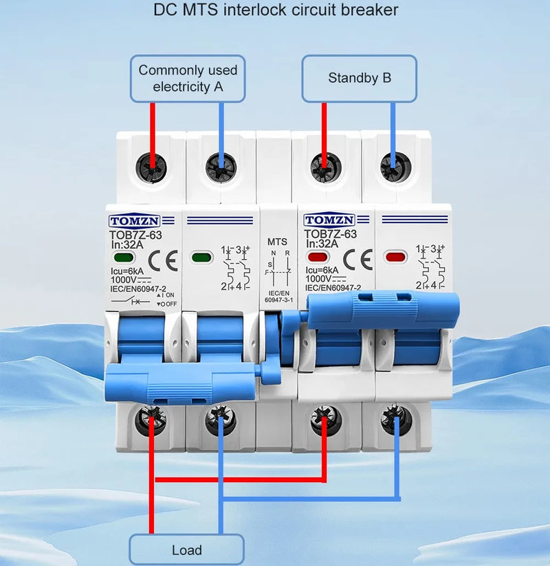 TOMZN 2P Plus 2P DC MTS Dual Power Manual Transfer Switch Circuit Breaker MCB for PV System 2P+2P