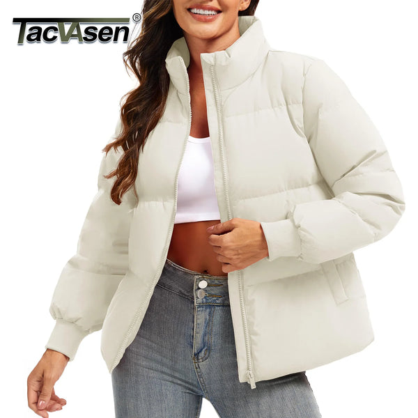 TACVASEN Womens Winter Padded Quilted Duck Down Coat Waterproof Warm Zip Up Daily Jacket Windproof Stand Collar Casual Jacket