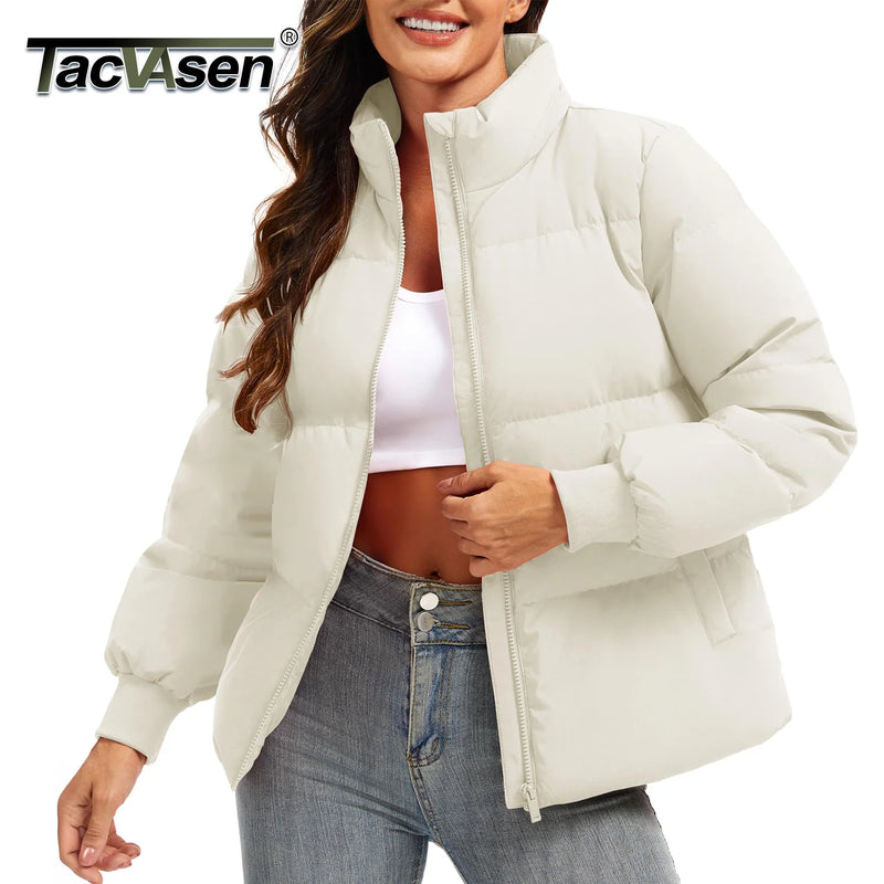 TACVASEN Womens Winter Padded Quilted Duck Down Coat Waterproof Warm Zip Up Daily Jacket Windproof Stand Collar Casual Jacket