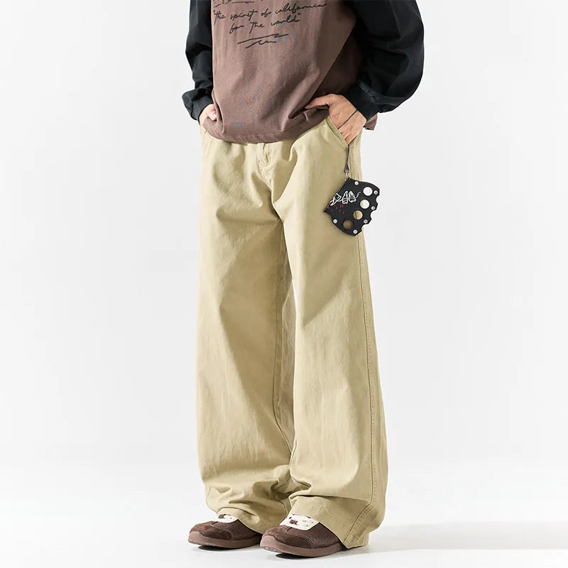 DUKEEN Men's Vintage Workwear Pants Heavyweight 100% Cotton Loose Straight Wide Leg Street Style