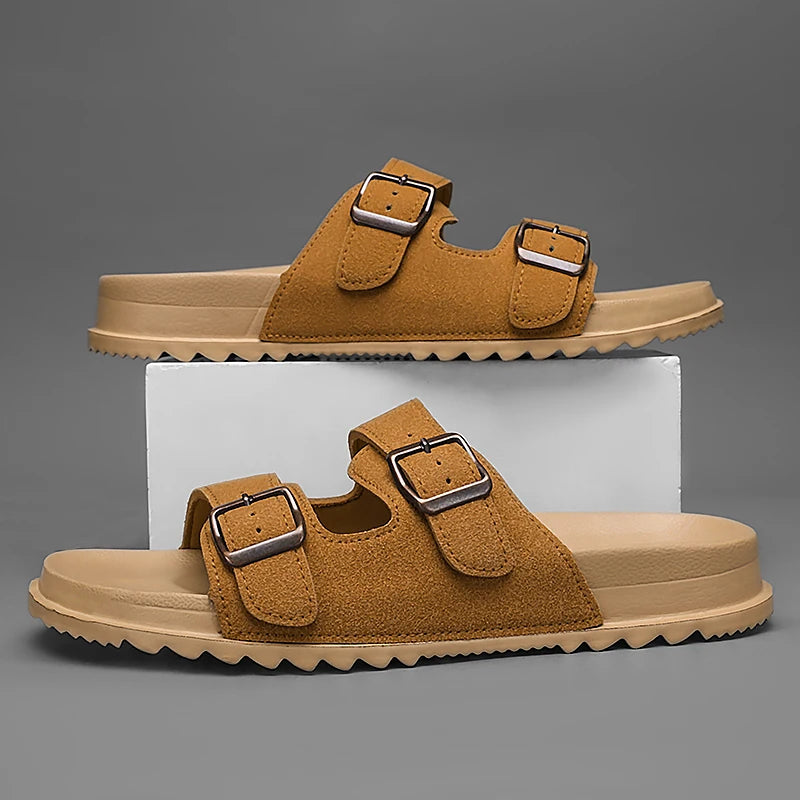 Summer Mens Microfiber Leather Slides Slippers With Adjustable Buckle Sandals Lightweight Anti Slip Slippers Cheap