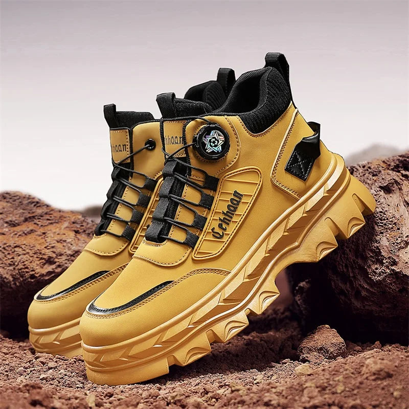 Mens High Top Boots 2025 Autumn New Thick Sole Leather Retro Style Work Boots Comfort Wear-resistant Outdoor Casual Ankle Boots
