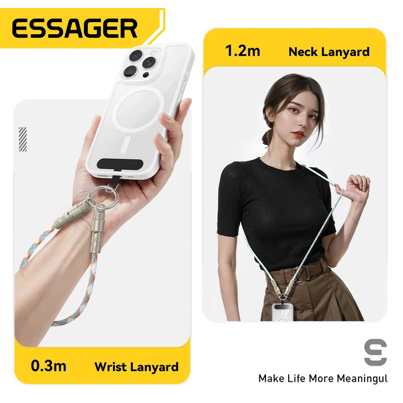 ខ្សែសាកទិន្នន័យ Essager 2 in 1 60W USB-C ទៅ Type-C Lanyard Data Cable 3A PD សាកលឿនសម្រាប់ iPhone 16 15 Samsung Huawei Laptop ខ្សែសាកប្រឆាំងការបាត់