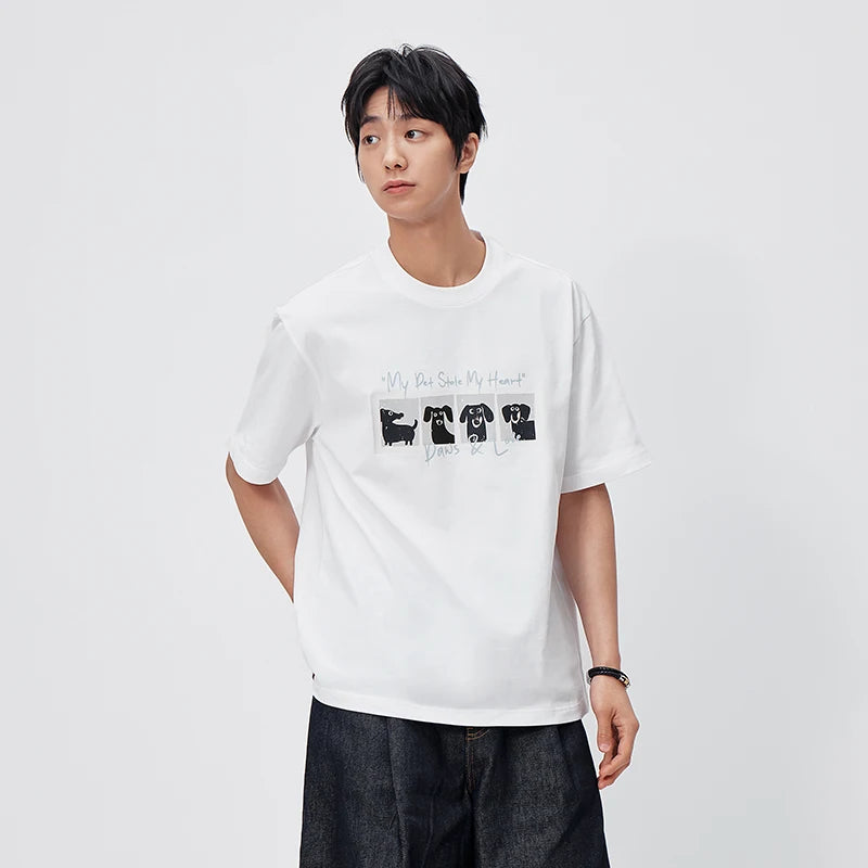 Semir Mens Tshirt 2026 Fun Vintage Printed Knitted Hand Drawn Letter Crew Neck Casual Soft
