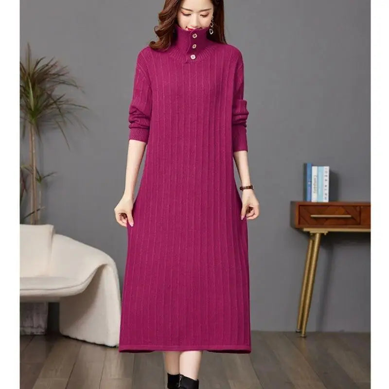 Fashion Knit Pulls Femmes Warm Spring Autumn Pullovers Dress Loose Middle Aged Mother Knitwear Clothing Woolen Women's Sweater