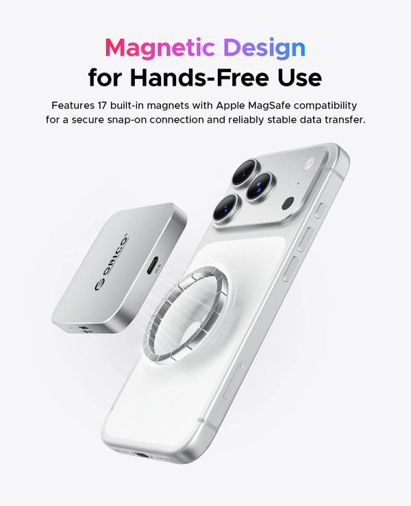 ORICO Magnetic USB C Hub SD/TF Card Reader for Magsafe Phone PC Docking Station PD100W SD TF Card Adapter For iPhone 17/16 Pro