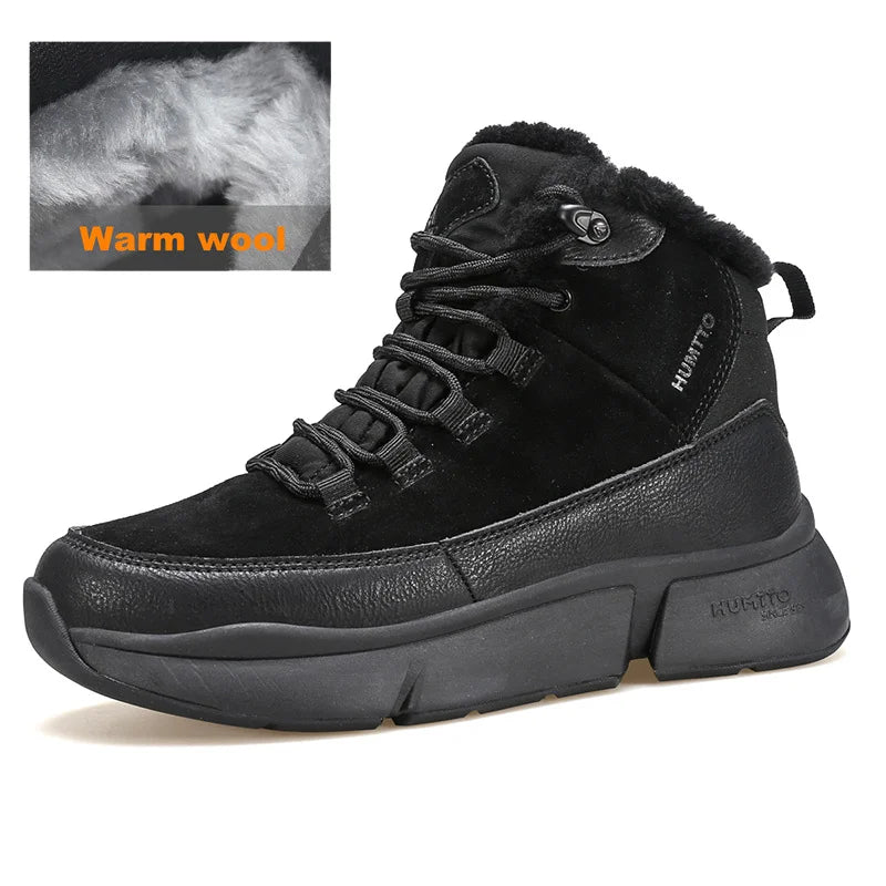 HUMTTO Winter Women's Sneakers Leather Hiking Boots Woman 2024 Snow Trainers Keep Warm Trekking Boots Outdoor Women Casual Shoes