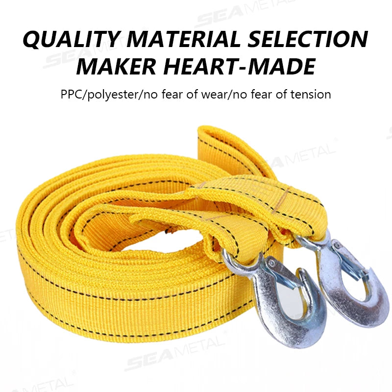 SEAMETAL 3M/3Ton 4M5Ton Car Tow Cable Towing Pull Rope Strap With Hooks Portable Self-driving Tourism Heavy Rescue Rope Tools