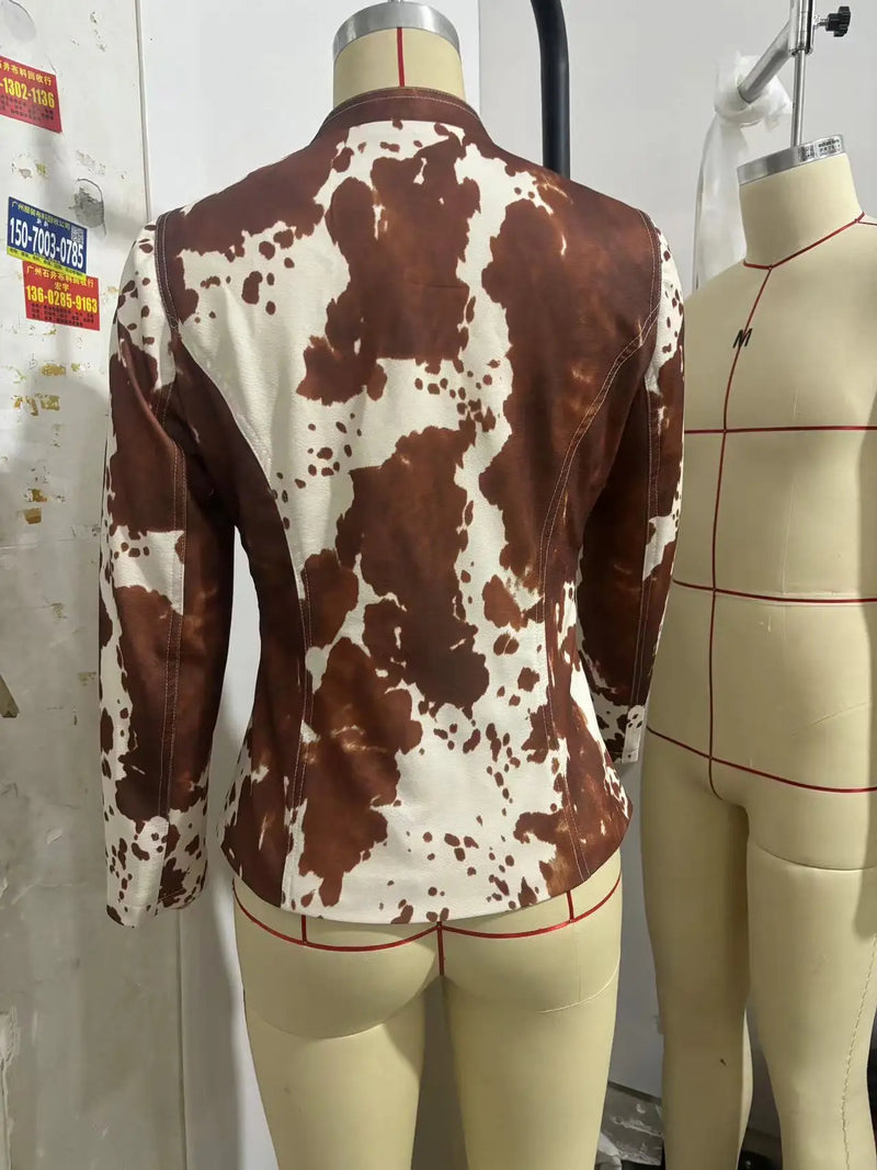2026 New Arrival: White and Brown Women's Long-Sleeve Blazer, Corduroy Jacket, Single-Breasted V-Neck Top.