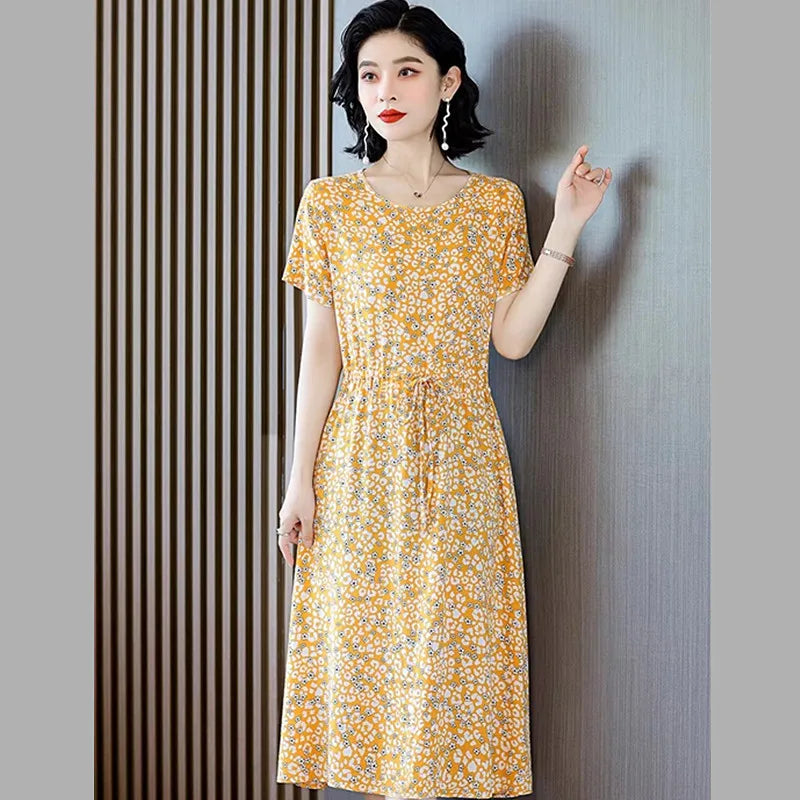 អាវទ្រនាប់សម្រាប់នារី XL-6XL អាវទ្រនាប់រដូវក្តៅដៃខ្លី បោះពុម្ពលើក្រណាត់កប្បាស សម្រាប់ម្តាយវ័យកណ្តាល