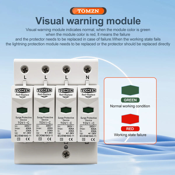 TOMZN AC SPD 4P 20KA~40KA 275V House Surge Protector Protection Protective Low-voltage  Arrester Device