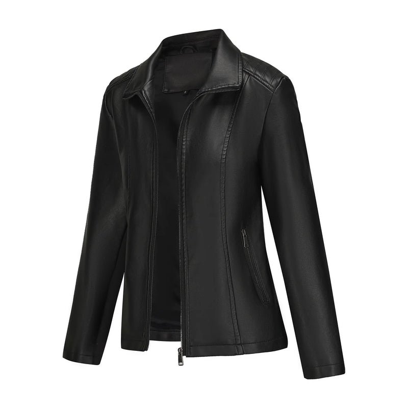 2026 Women’s Stylish Brown Faux Leather Jacket - Slim Fit, Trendy Moto Style with Zipper Detail PU Coat.