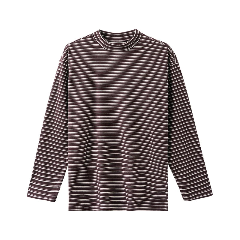 DUKEEN 300G Heavyweight Men's Dralon Thermal Undershirts Winter Mock Turtleneck Striped Inner Layer Long Sleeve T Shirts for Men
