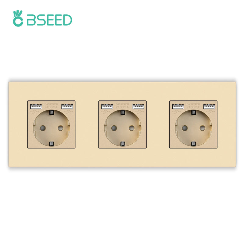 BSEED EU Single Wall Sockets Double 5V 2.1A USB Socket Phone Charge Triple Power Plugs With Plastic Panel Four Frame Outlets