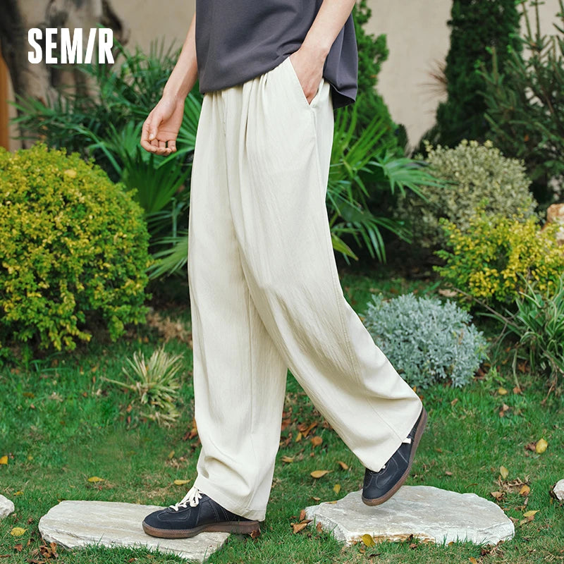 Semir Men Pants Casual Micro Wrinkle A Line Loose Drape Comfort Tall Slim Fit Wide Leg 2026 Summer Fashion Top
