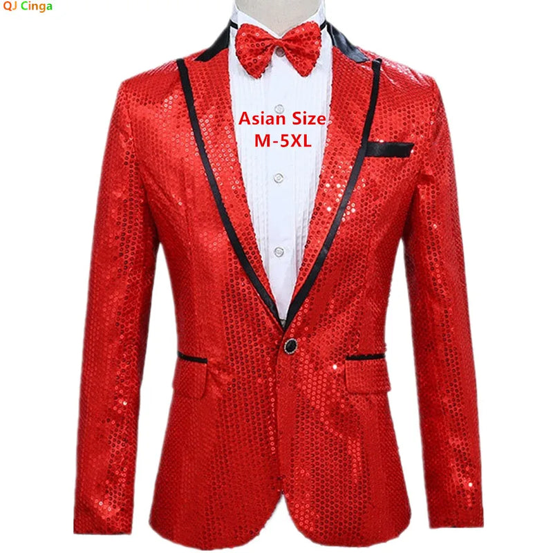 Men's Red Sequins Suit Jacket, Purple Single Button Round Sequin Embellishment Coats, Wedding Party Blazers, Asian Sizes.