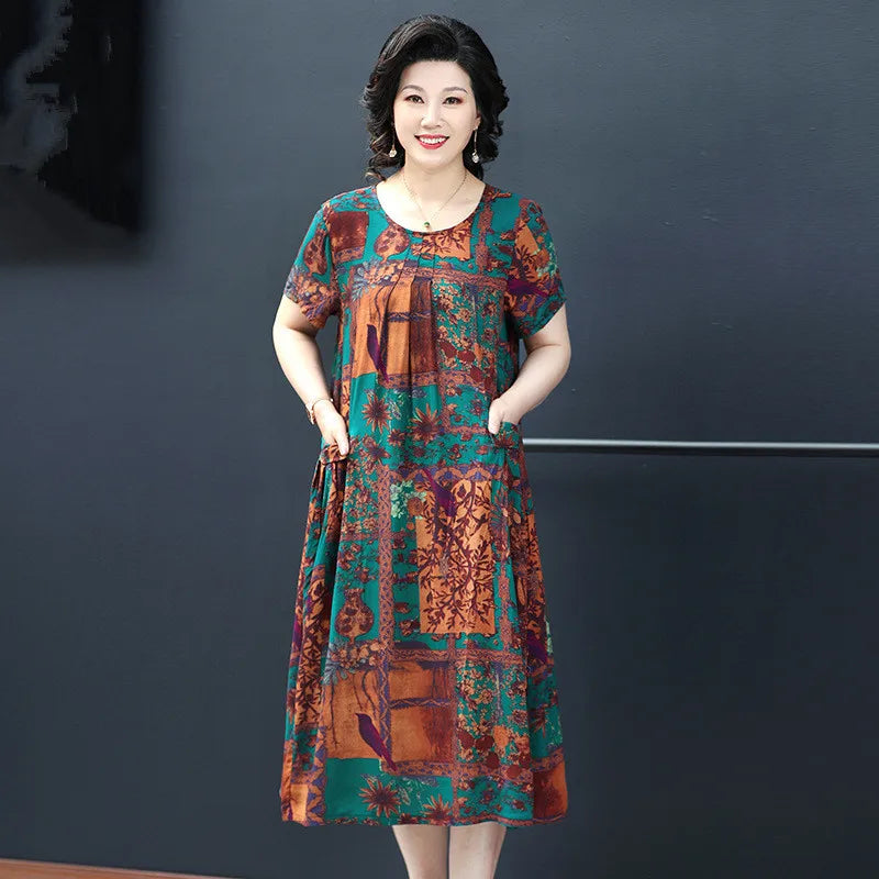 Summer Mother Nightgowns New Plus Size Middle-Aged Elderly Women Short Sleeve Nightdress Cotton Long Dress Home Clothes 6XL