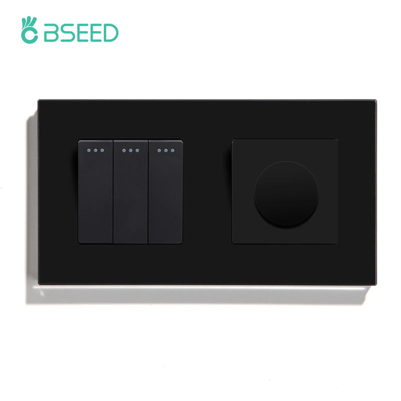 BSEED Mechanical Wall Light Switches 1/2/3Gang 1Way Plus Dimmer Switch Led Dimmable Switch EU Standard Glass Frame 10A