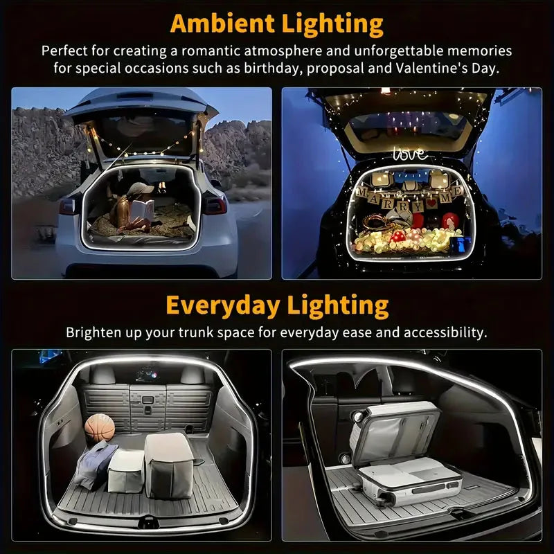 LED Car Trunk Light Strip Automatic On/Off Sensor Ambient Light Bar Waterproof Concealed Installation for Auto Decor Accessories