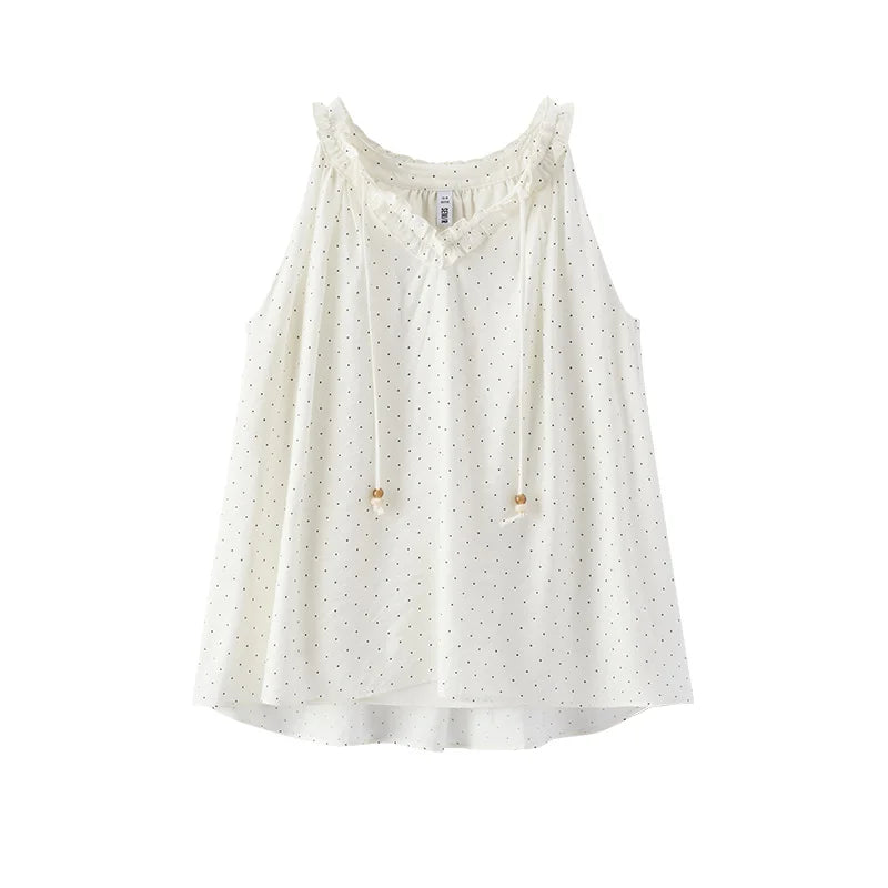 Semir Womens Shirt 2026 Polka Dot Ruffle Sleeveless Retro Gentle Style Casual Elegant