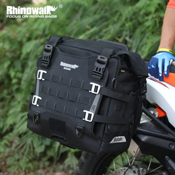កាបូបចំហៀងម៉ូតូ Rhinowalk ការពារទឹកជ្រាប សមត្ថភាពធំ 35 លីត្រ ប្រឆាំងនឹងចោរកម្ម មានរន្ធចាក់សោ កាបូប Molle សម្រាប់ដាក់លើកែប ឬឧបករណ៍ពង្រីក