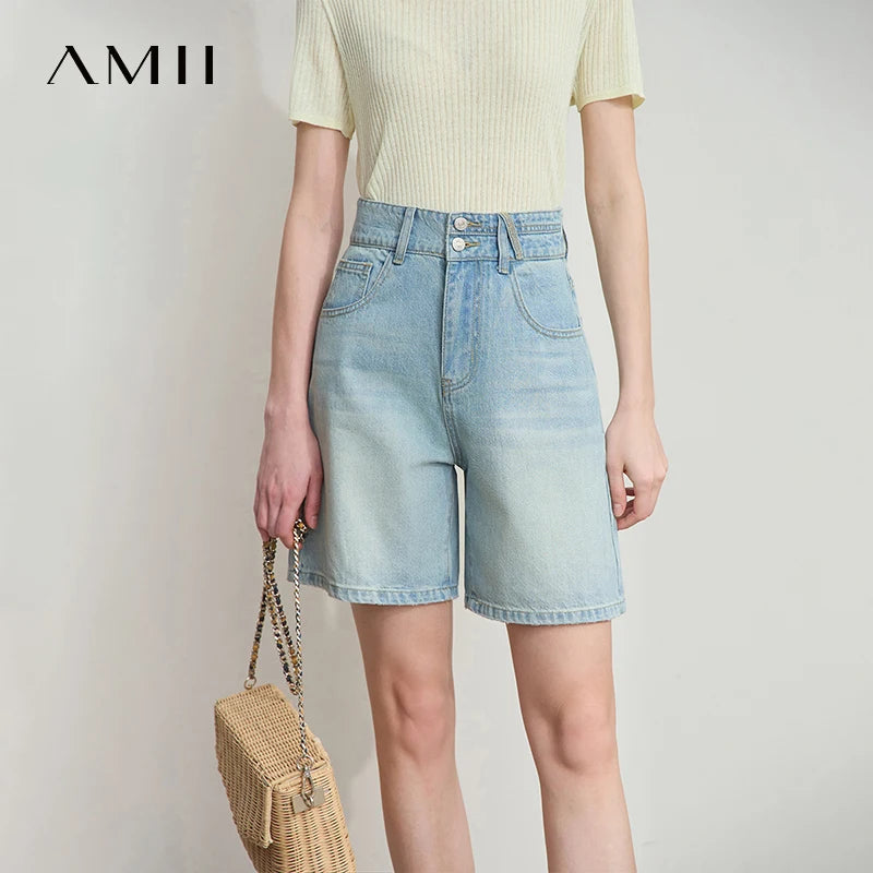 ខោខ្លីនារី Amii រចនាប័ទ្មមហាវិទ្យាល័យថ្មីឆ្នាំ ២០២៦ ខោខ្លីខោខូវប៊យពណ៌ខៀវស្រាល 12542248
