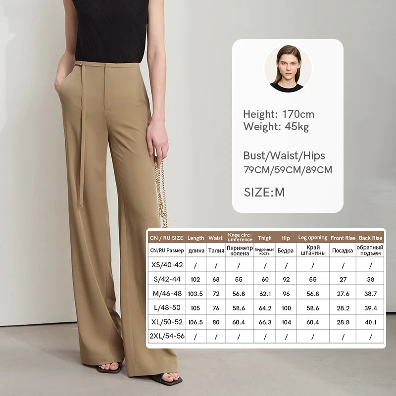 ខោ AMII Office Lady Solid Women Summer 2026 ខោជើងវែងថ្មីធ្វើពីឫស្សីតុបតែងលម្អដោយធម្មជាតិ ចង្កេះធំទូលាយ ម៉ូដសម្រាប់នារី 12521049