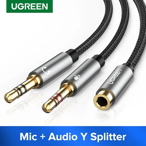 Ugreen Splitter Headphone for Computer 3.5mm Female to 2 Male 3.5mm Mic Audio Y Splitter Cable Headset to PC Adapter