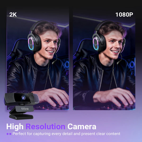 កាមេរ៉ាបណ្ដាញកុំព្យូទ័រ FIFINE 2K QHD សម្រាប់ការលេងហ្គេម និងការផ្សាយផ្ទាល់ កាមេរ៉ា USB Plug&Play សម្រាប់កុំព្យូទ័រលើតុ និងកុំព្យូទ័រយួរដៃ ជាមួយនឹងមុខងារ AutoFocus គម្របឯកជនភាព-K436